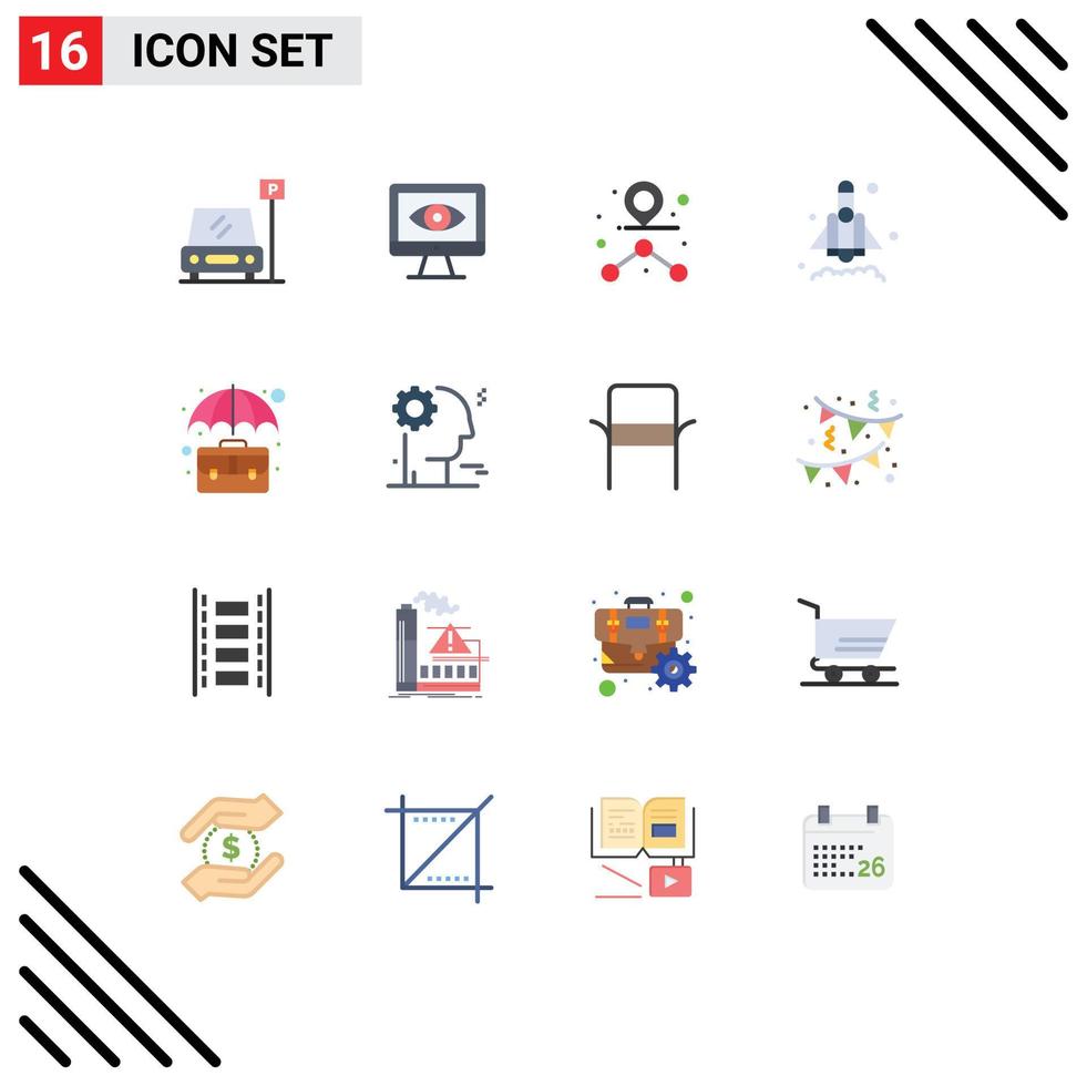grupo universal de símbolos de iconos de 16 colores planos modernos de la ruta de la caja de la oficina paquete editable de inicio del maletín de elementos creativos de diseño de vectores