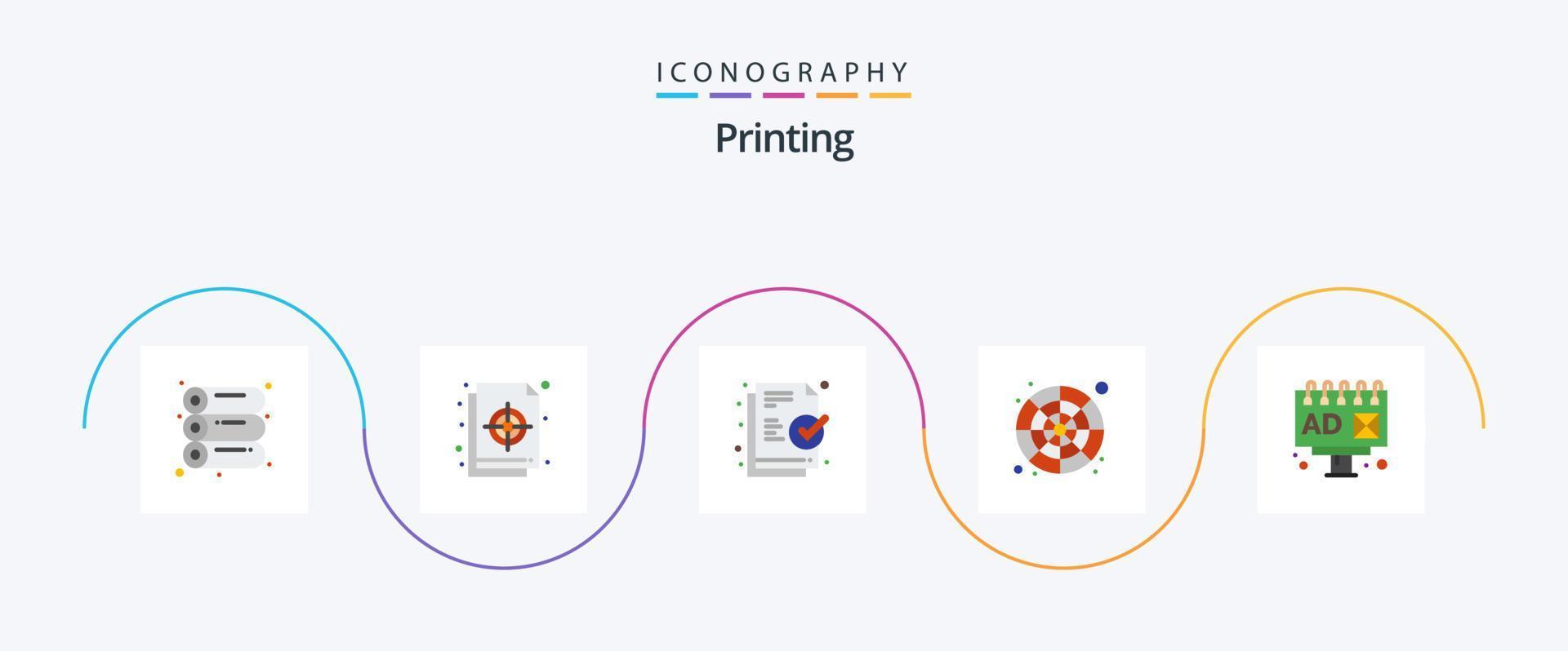 paquete de iconos de 5 planos de impresión que incluye publicidad. muestra. documento. rueda de color. catálogo de colores vector