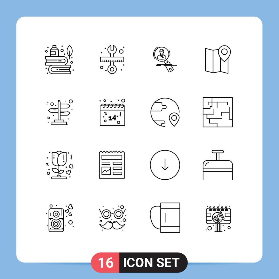 Set of 16 Modern UI Icons Symbols Signs for map resume scale resources hunting Editable Vector Design Elements