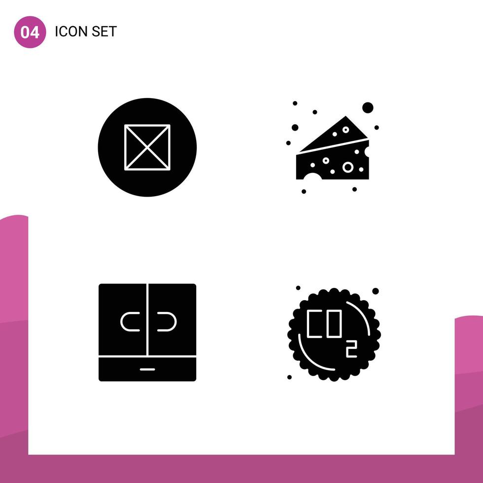 Group of 4 Solid Glyphs Signs and Symbols for ancient interior cheese closet gas Editable Vector Design Elements