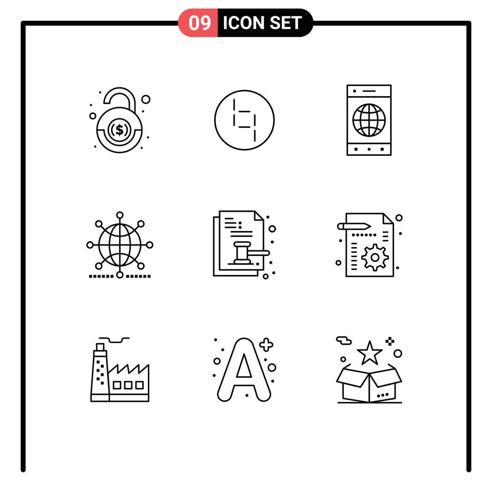 Set of 9 Modern UI Icons Symbols Signs for auction business browser network globe Editable Vector Design Elements