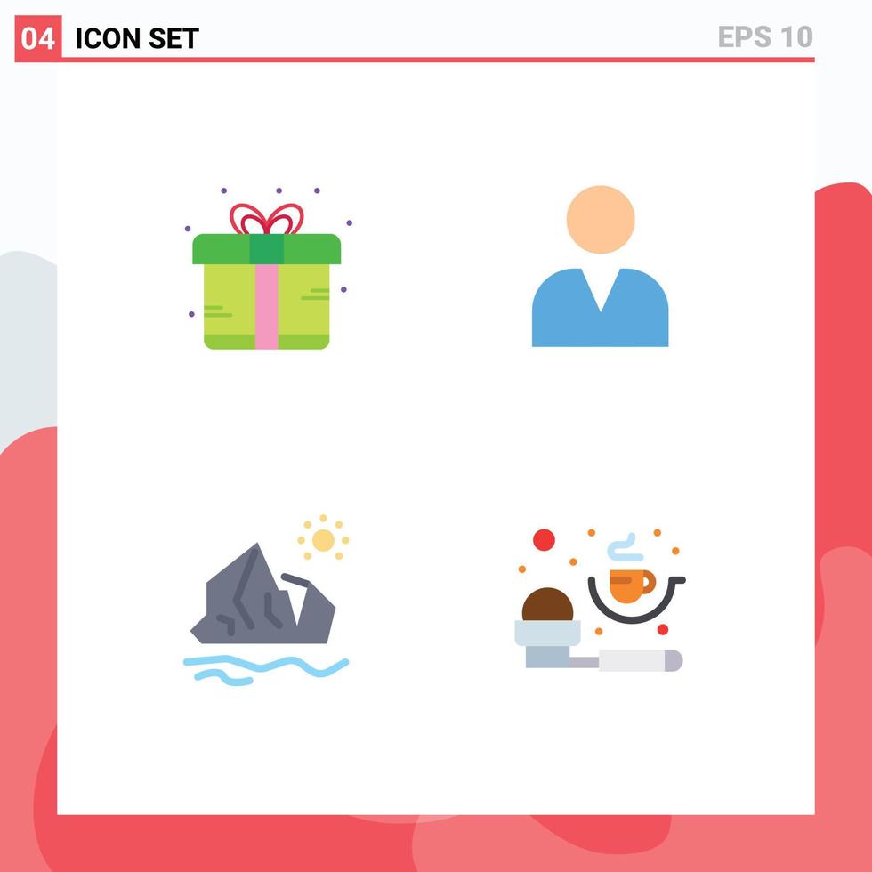 Set of 4 Modern UI Icons Symbols Signs for box ice present user melting Editable Vector Design Elements