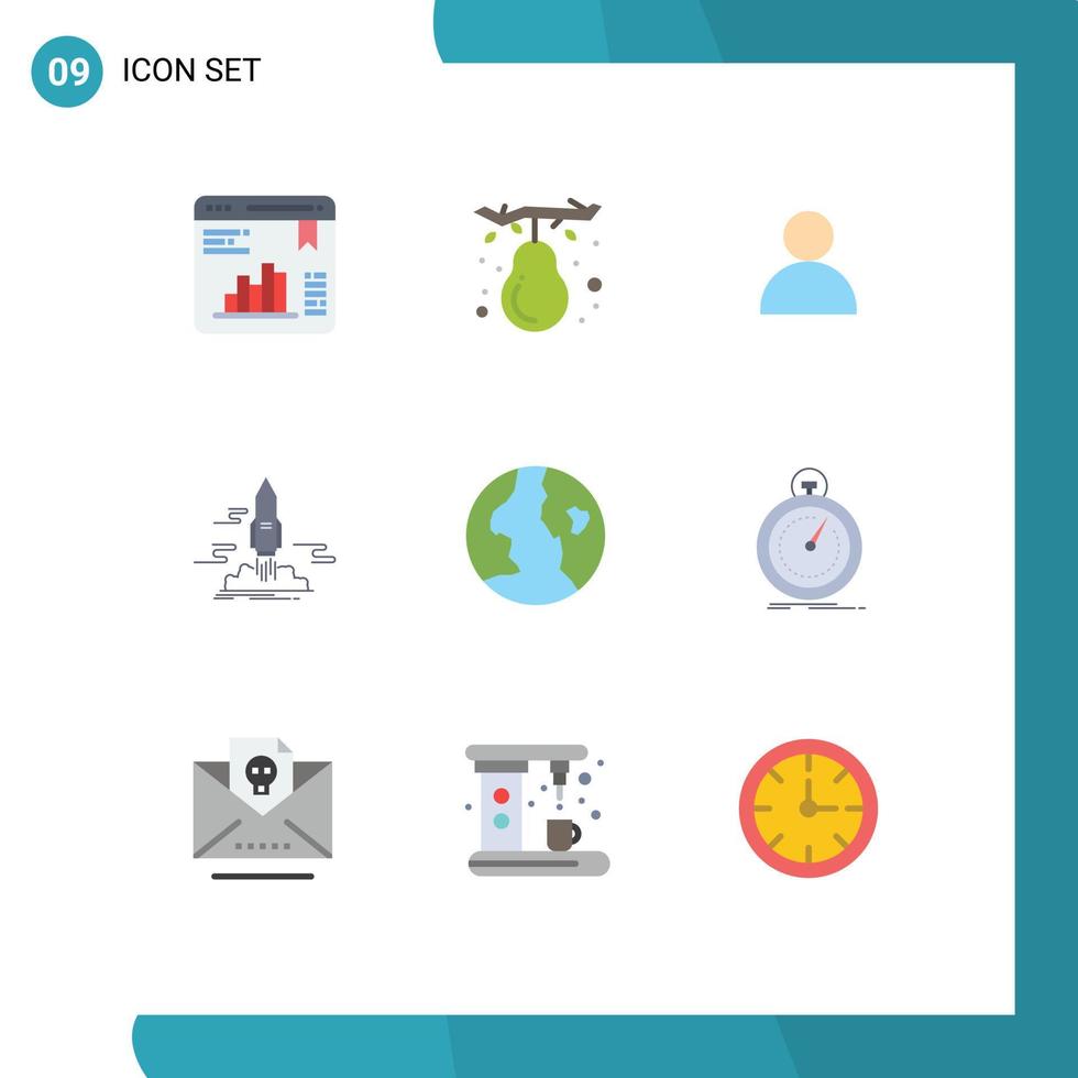 Pack of 9 creative Flat Colors of globe space contacts shuttle publish Editable Vector Design Elements