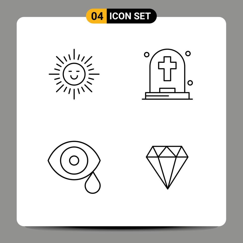 Set of 4 Modern UI Icons Symbols Signs for beach lab dead tombstone drops Editable Vector Design Elements