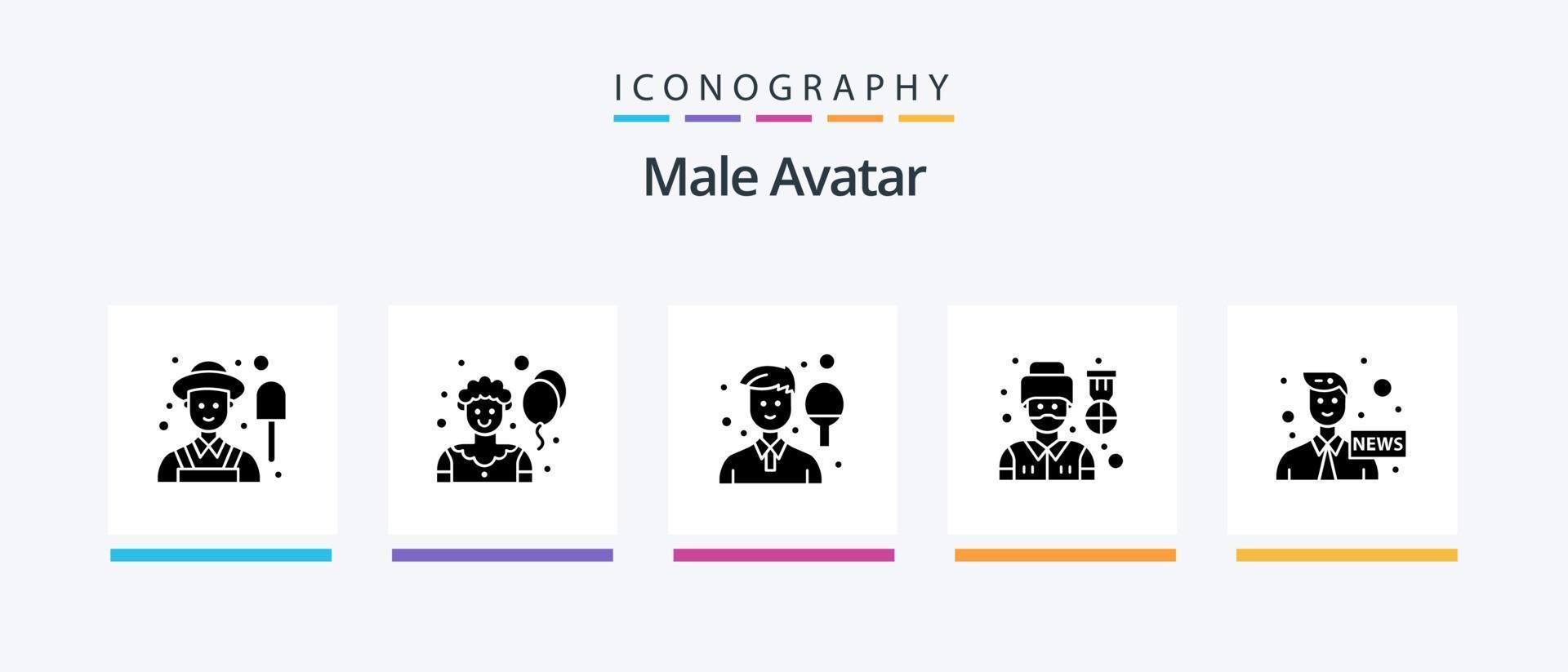 Male Avatar Glyph 5 Icon Pack Including media. anchor. man. man. pilot. Creative Icons Design vector