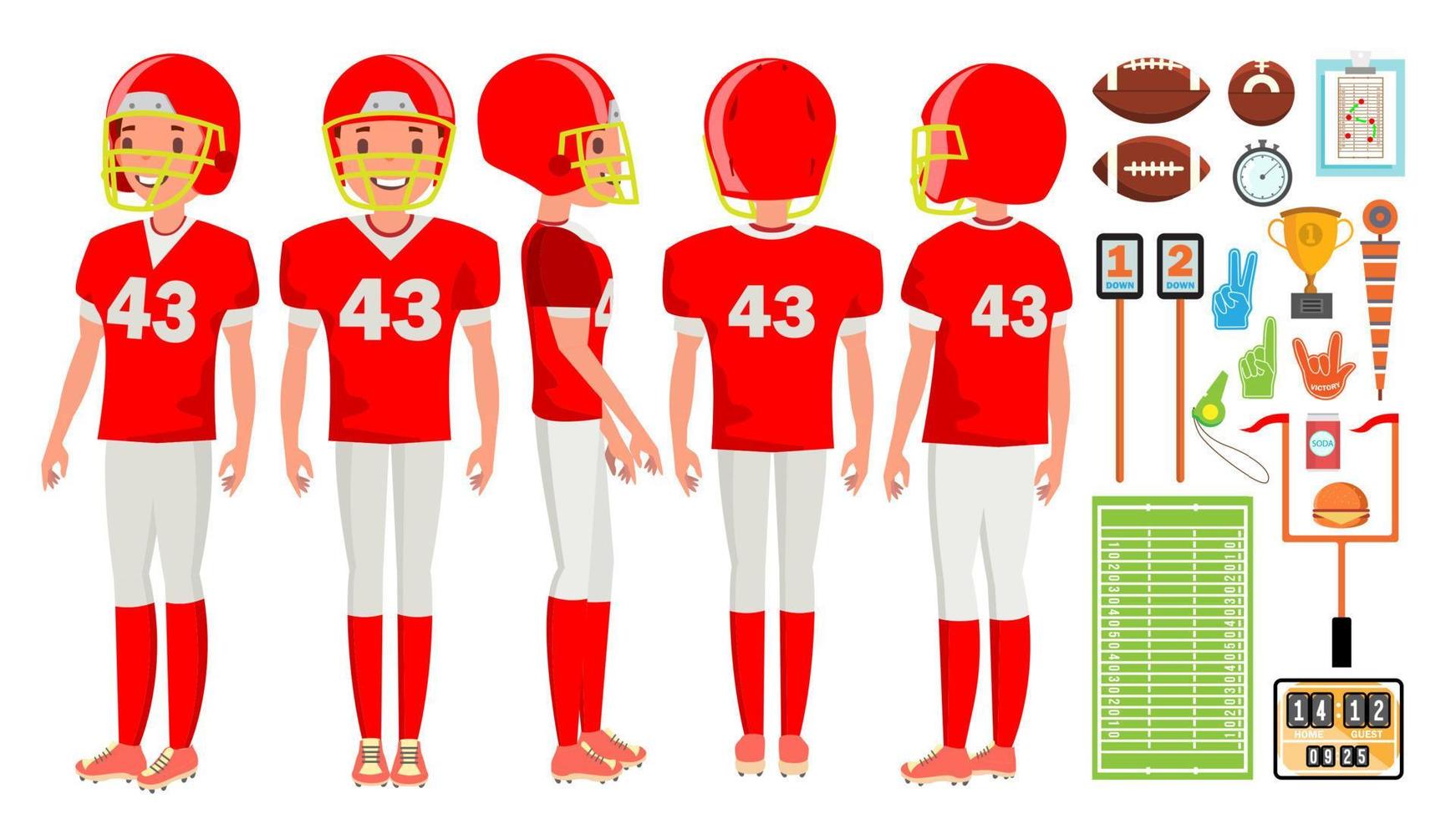 American Football Player Male Vector. Recreation Game. Challenge Banner. Isolated Flat Cartoon Character Illustration vector