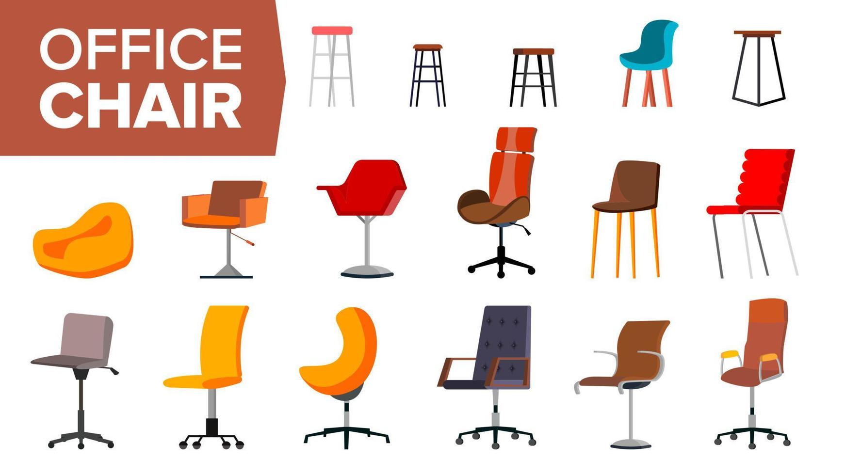 Chair Set Vector. Office Creative Modern Desk Chairs. Interior Seat Design Element. Flat Isolated Furniture Illustration vector