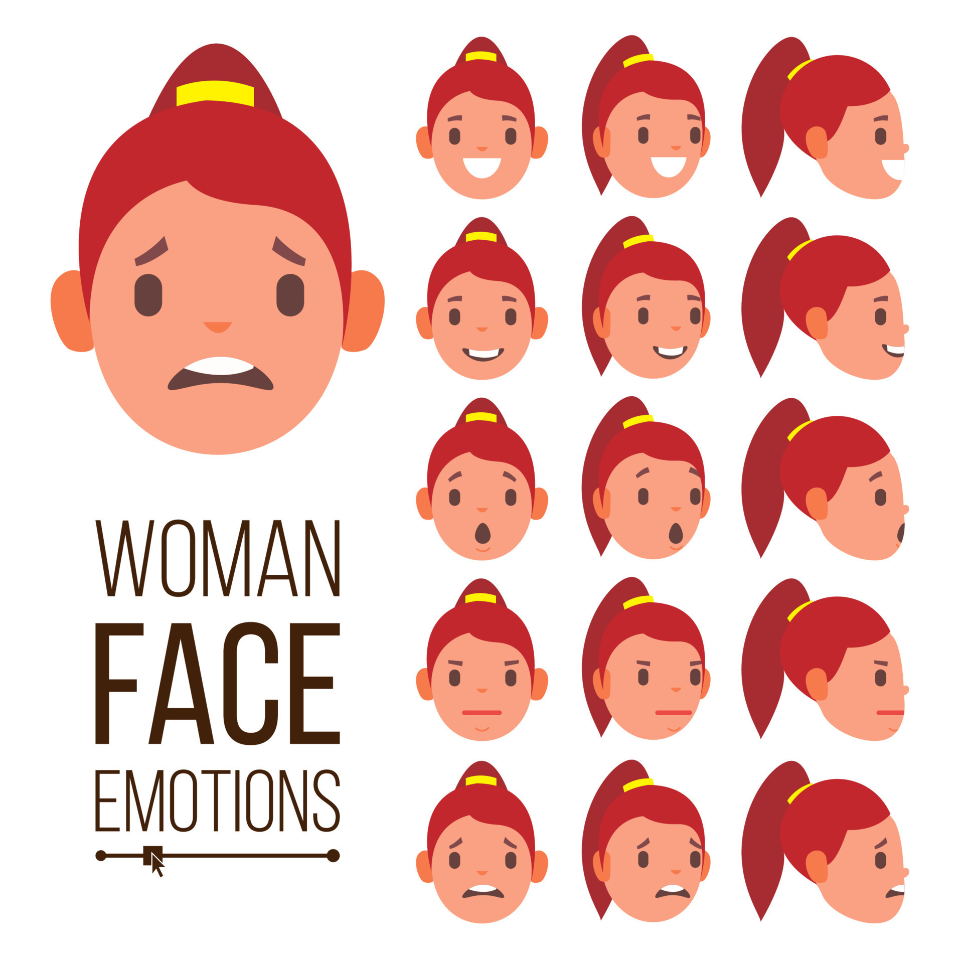 Woman Emotions Vector. Handsome Face Female. Cute, Joy, Laughter, Sorrow.  Girl Avatar Psychological Portraits. Isolated Flat Cartoon Illustration  17377478 Vector Art at Vecteezy