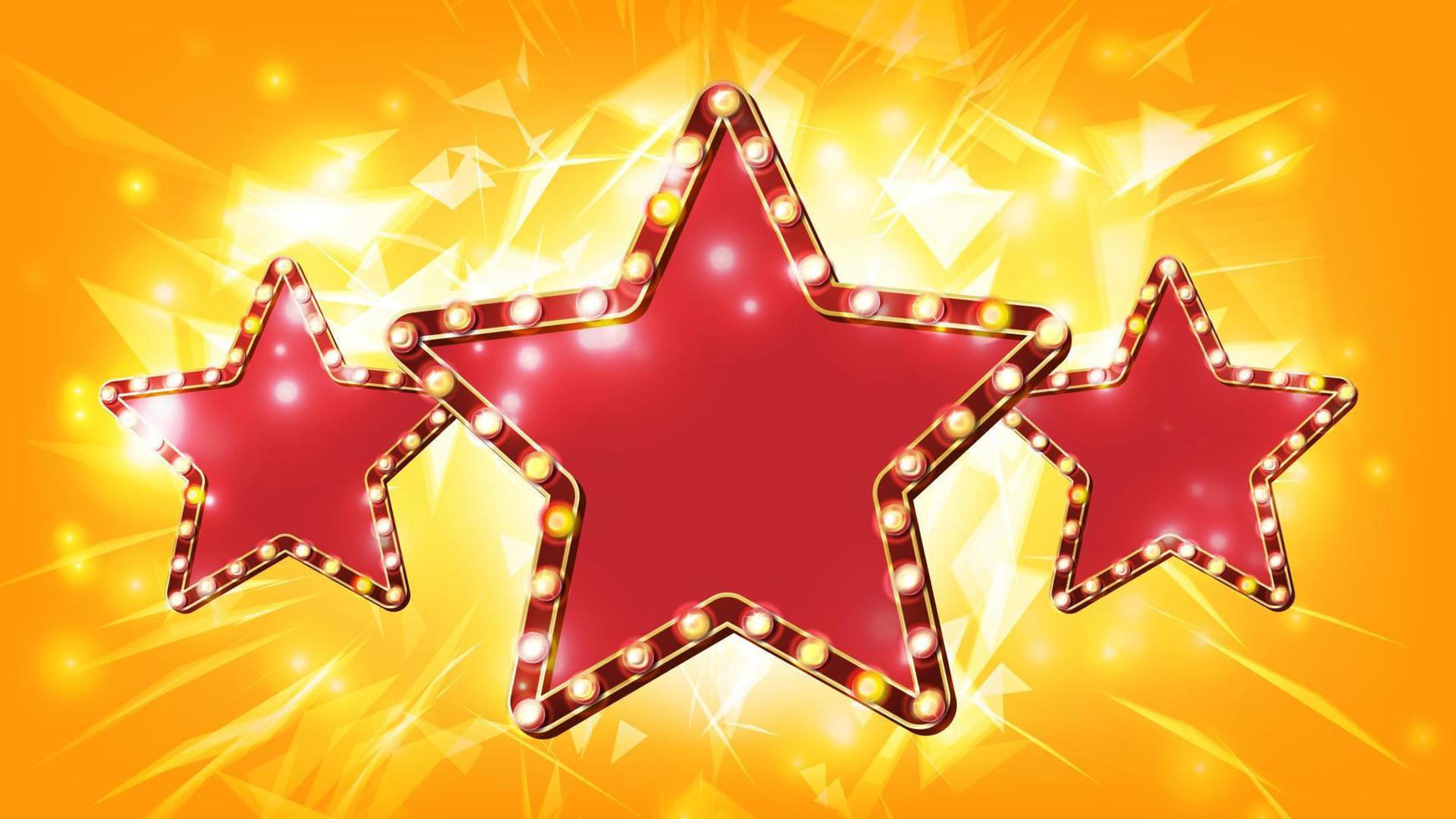 Star Sign Vector. Glowing Element. Retro Light Three Gold Star Banner. Premiere Film, Show, Disco, Casino, Theater. Banner Illustration vector