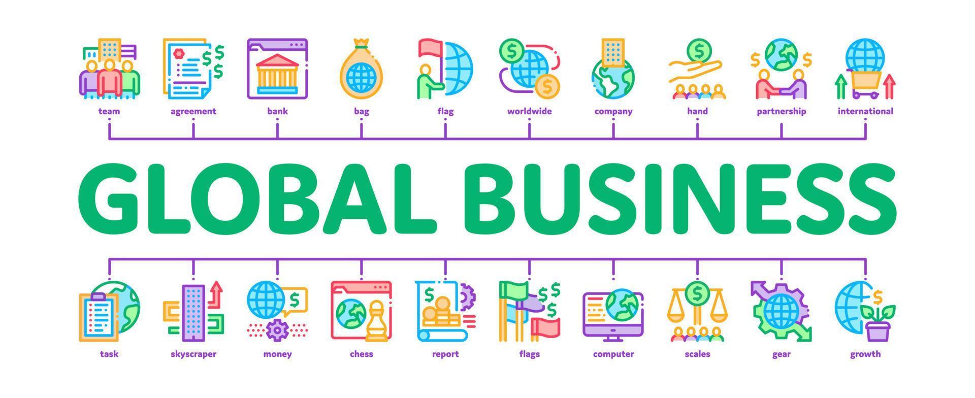 Global Business Finance Strategy Minimal Infographic Banner Vector