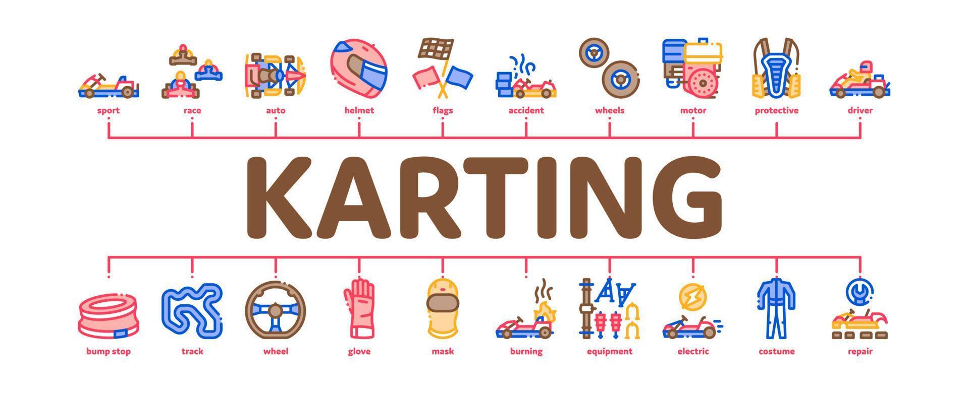 Karting Motorsport Minimal Infographic Banner Vector Flat