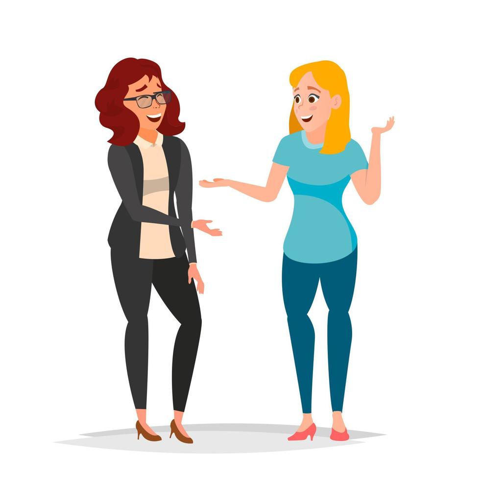Talking Women Vector. Laughing Friends, Office Colleagues. Communicating Girls. Business Person. Situation. Isolated Flat Cartoon Illustration vector