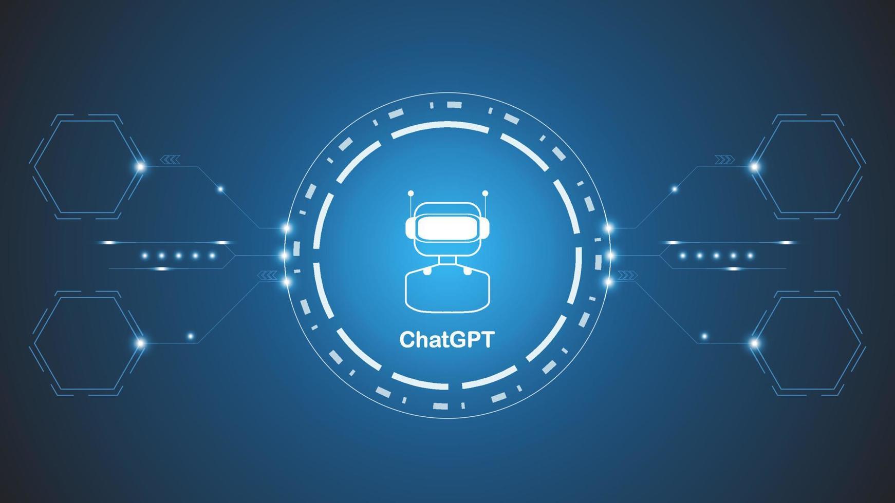 chatGPT Ai artificial intelligence technology hitech concept. chat GPT with smart bot, open Ai, line, lights, technology Abstract, vector. design for chat, web banner, background, transformation. vector