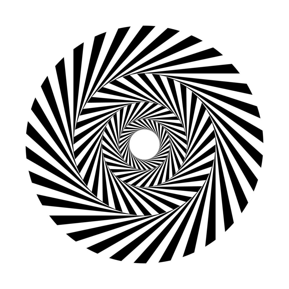 Black and white alternating stripe circles swirl template. Abstract hypnotic optical illusion circular spiral vector. vector