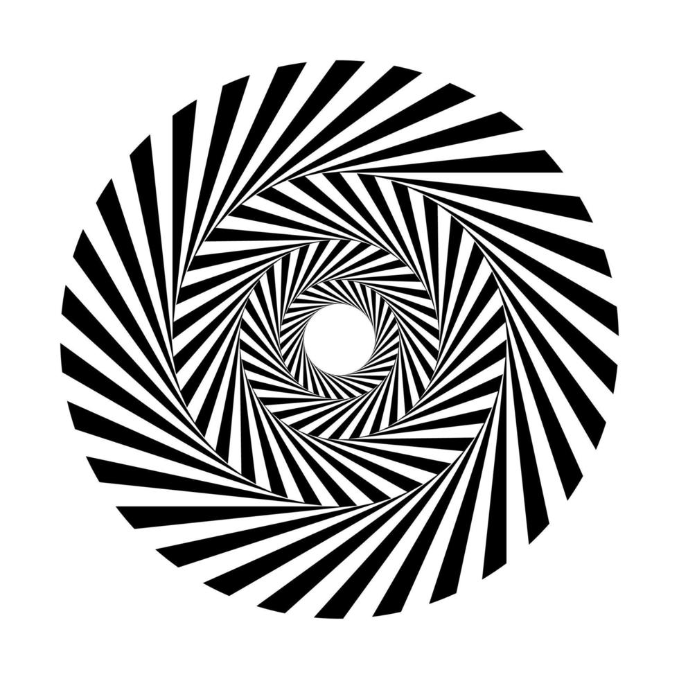 plantilla de remolino de círculos de rayas alternas en blanco y negro. vector de espiral circular de ilusión óptica hipnótica abstracta.