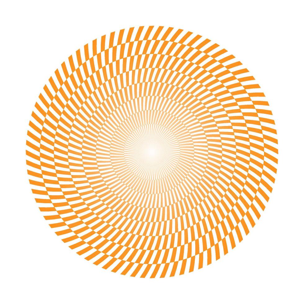 Orange optical illusion line spiral circle vector template.