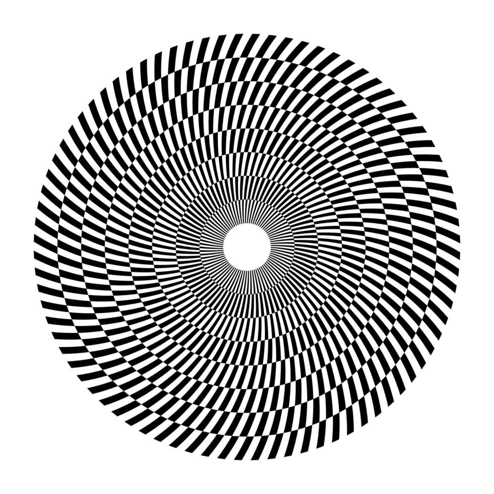 plantilla de vector de logotipo de círculo espiral de líneas op art negras. remolino de movimiento de rayas circulares abstractas.