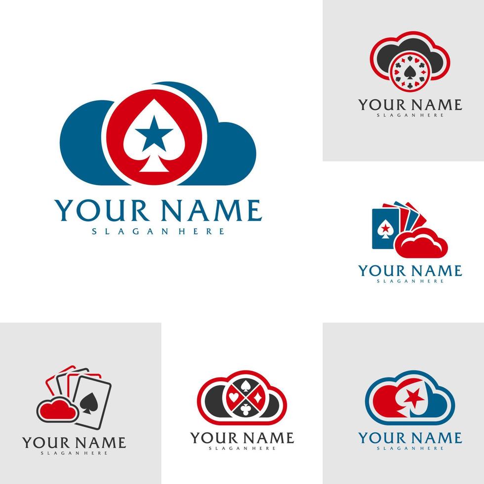 conjunto de plantilla de vector de logotipo de póquer en la nube, conceptos de diseño de logotipo de póquer creativo