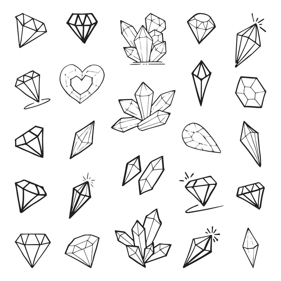 Doodle mano dibujar conjunto de diamantes, ilustración vectorial. vector