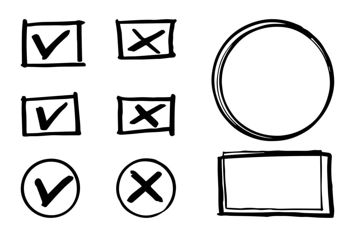 check mark and X, circle and square frame. vector