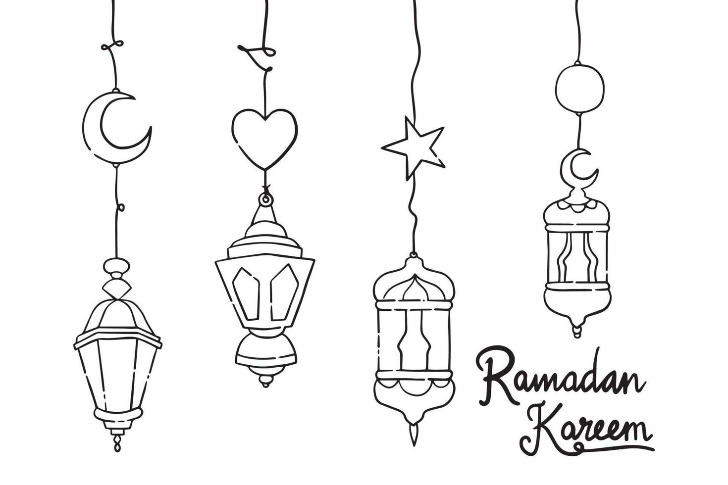 Doodles line art of ramadan kareem greeting card concept. Vector illustration.