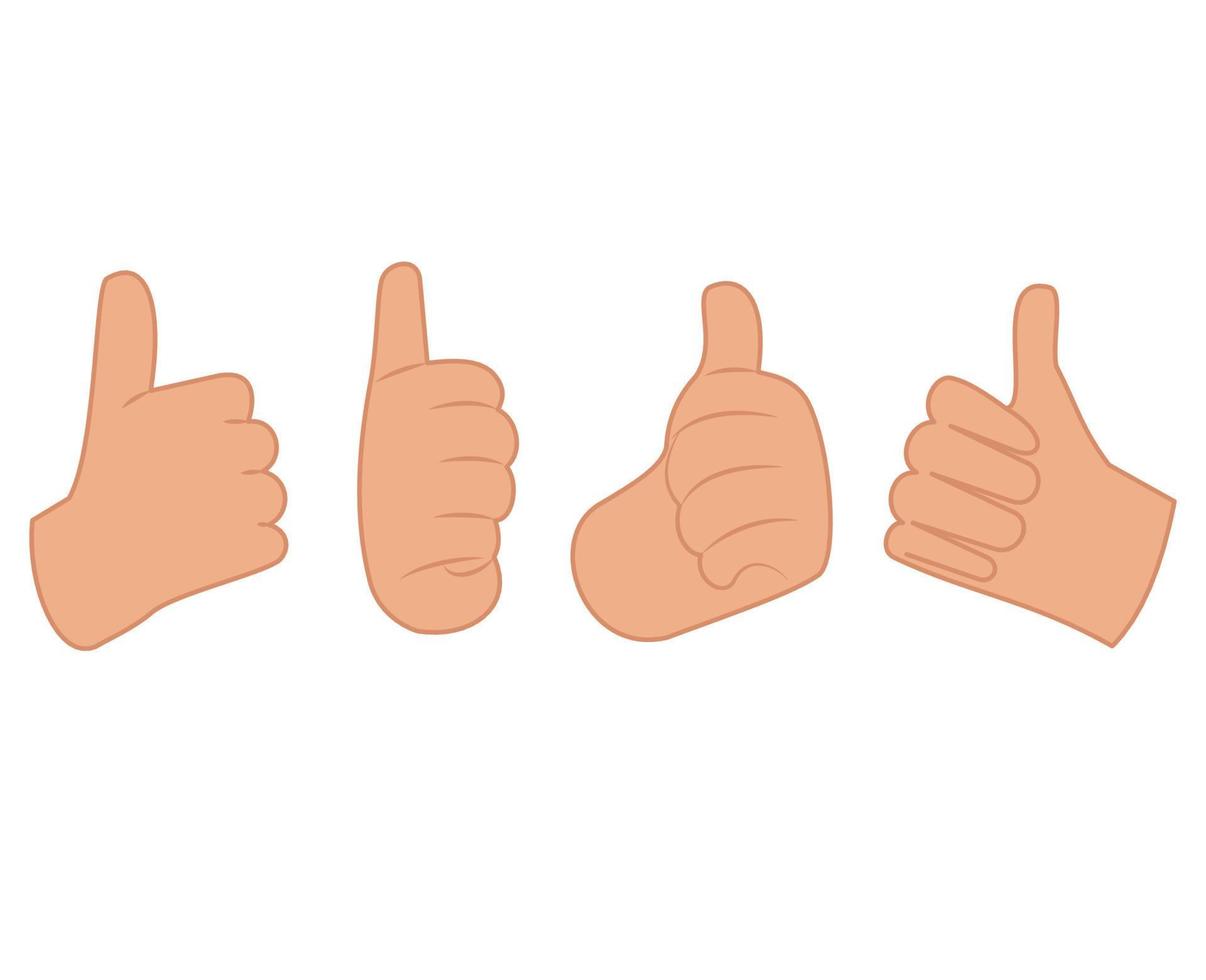set of cartoon human hand thumbs up for success or good feedback concept positive and like symbol isolated over white background. thumb icon symbol vector