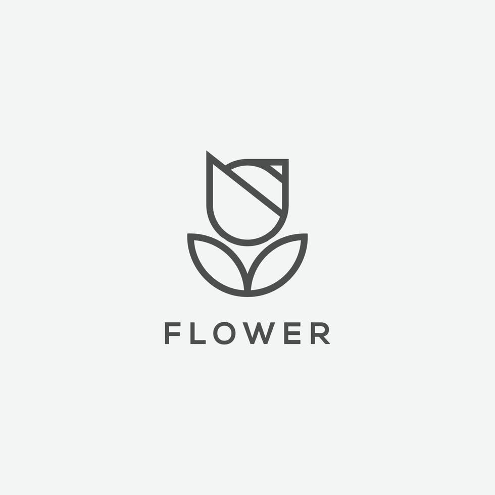 Minimal mountain flower line logo design vector