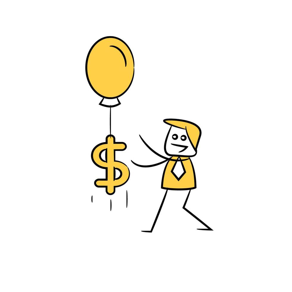 ilustración de figura de palo de globo de empresario y dólar vector