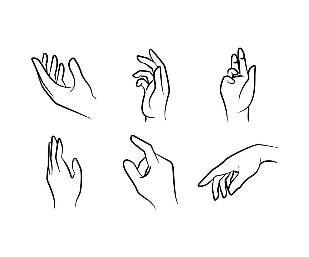 hand drawn hand gesture set vector line illustration