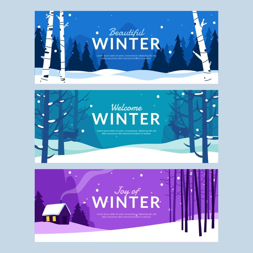 conjunto de banners de naturaleza de invierno vector