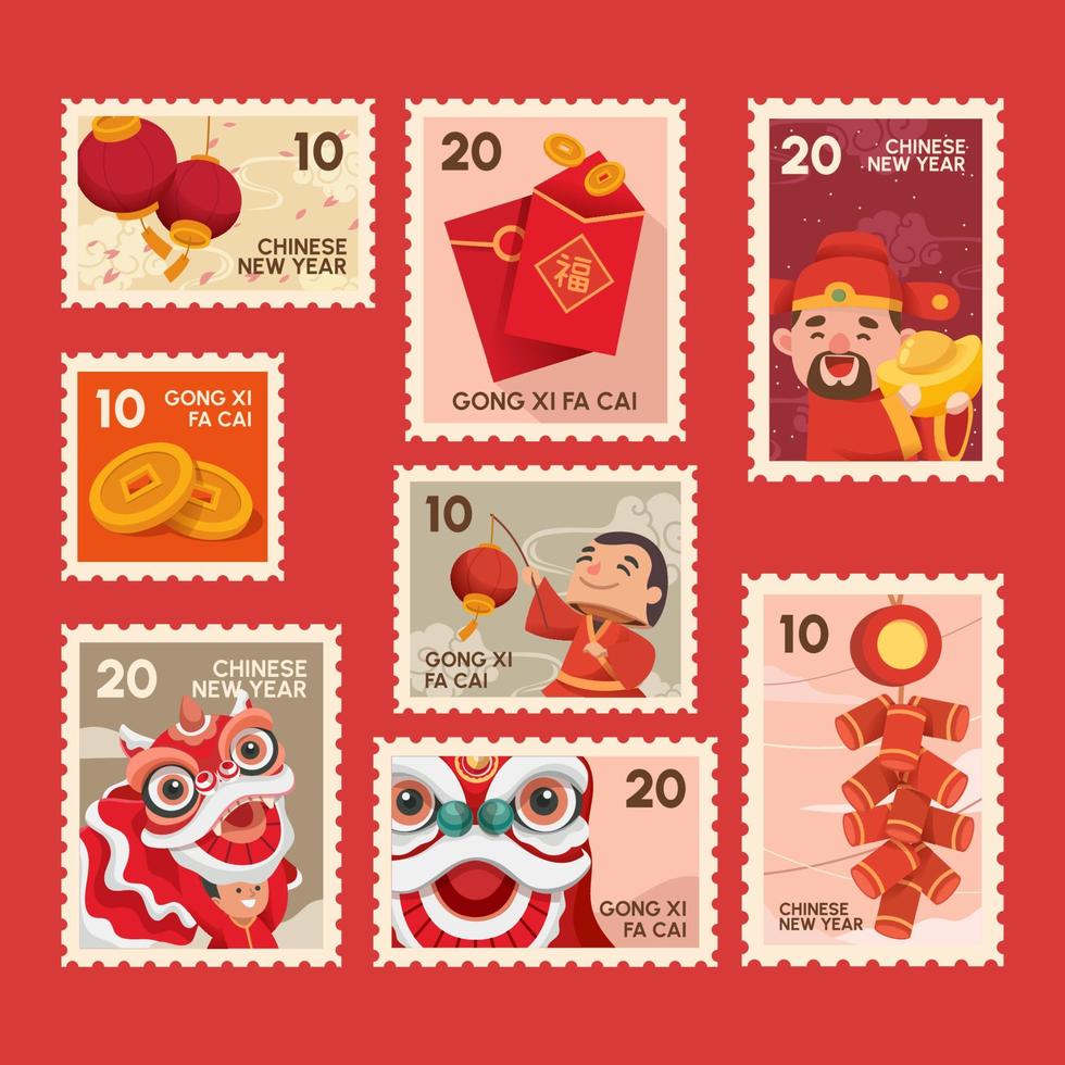 Set of Chinese New Year Stamp Sticker vector