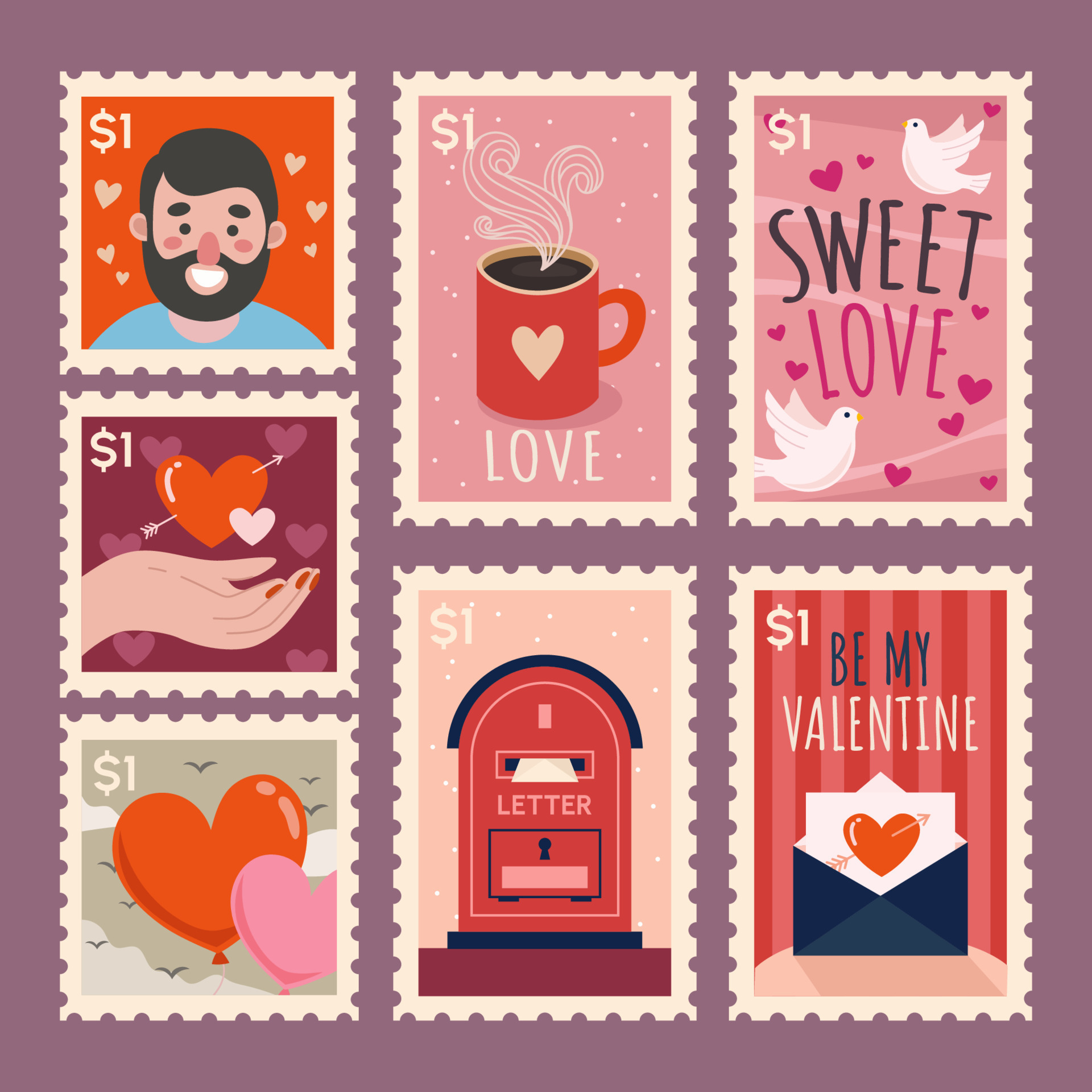 Set of Love Mail Stamp Sticker 17378113 Vector Art at Vecteezy