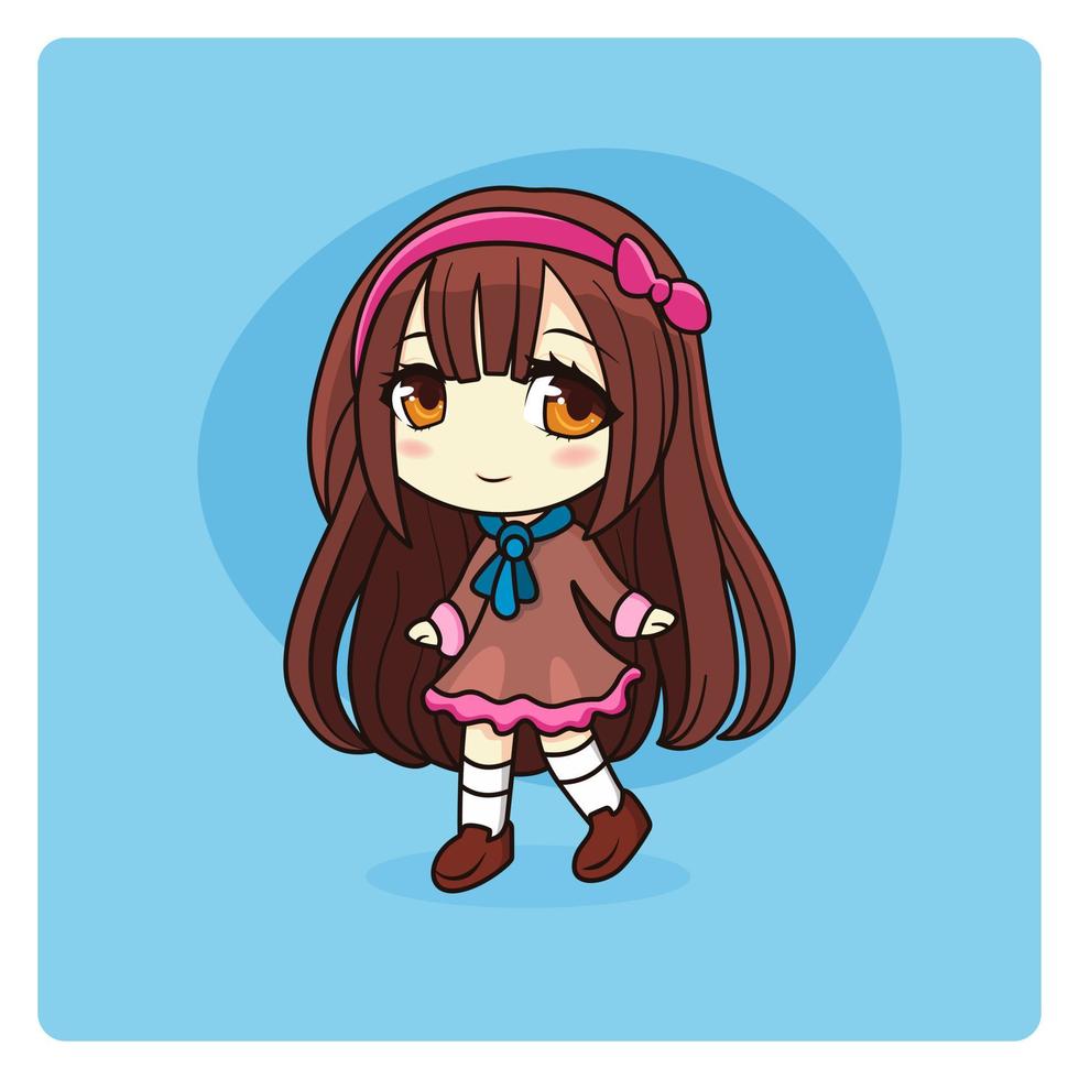 Cute and kawaii girl. Happily manga chibi girl in school dress. Vector Illustration. All objects are isolated. Art for prints, covers, posters and any use.