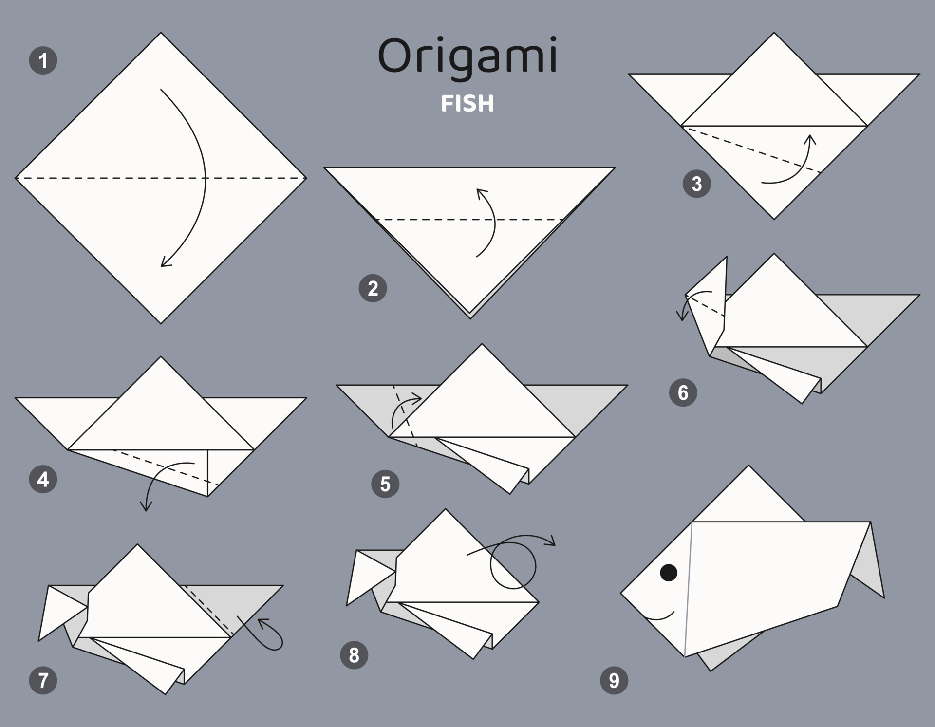 tutorial-esquema-de-origami-de-peces-elementos-de-origami-aislados
