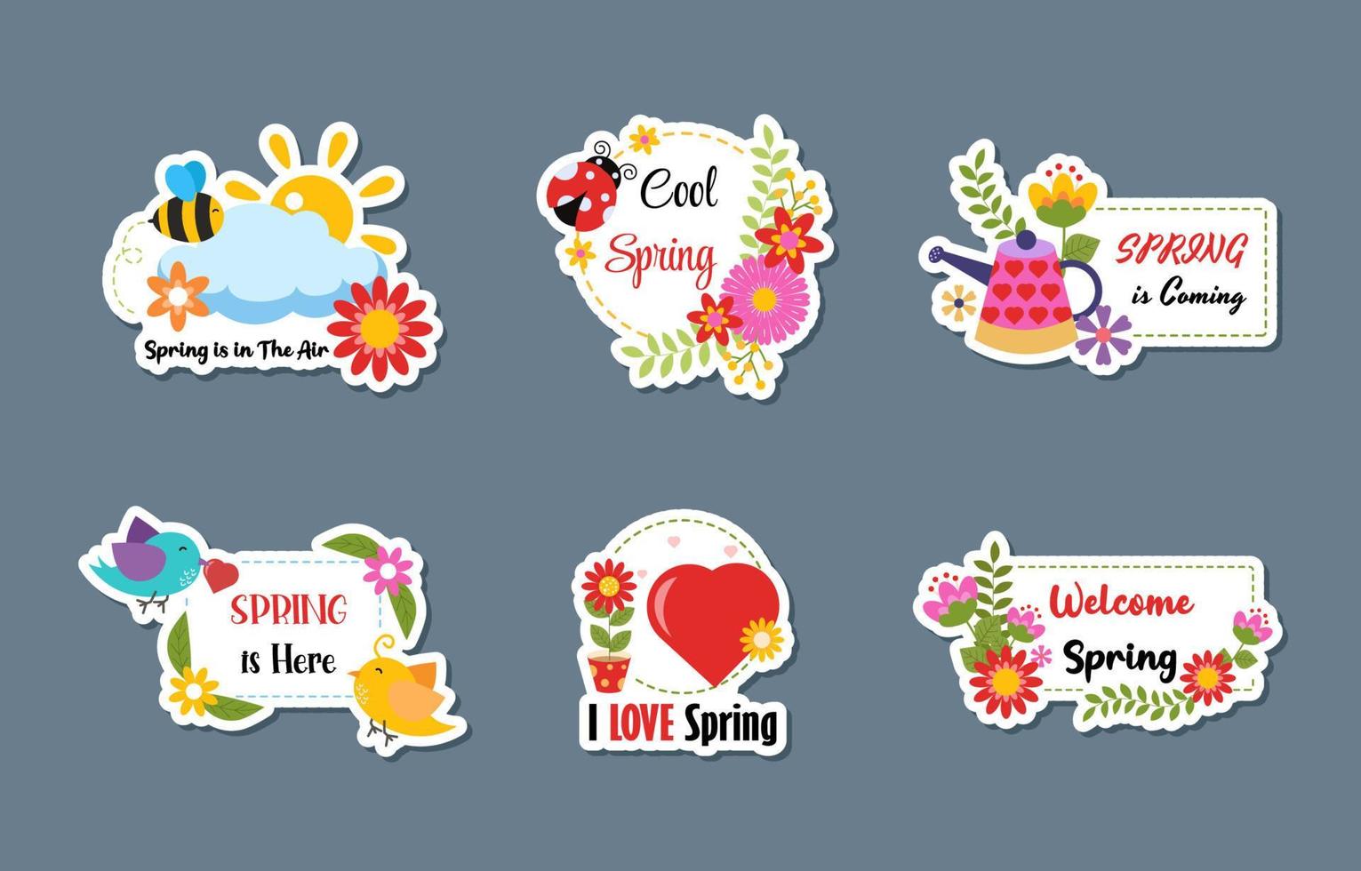 Spring Sticker Collection with Flat Color Concept vector
