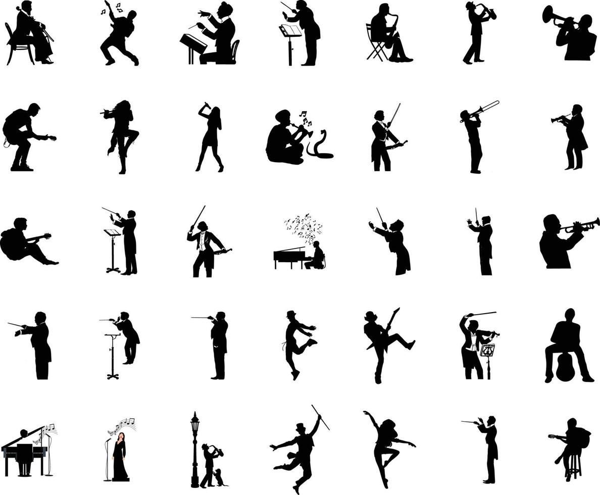 Black silhouettes of musicians. Vector illustration Vector Formats