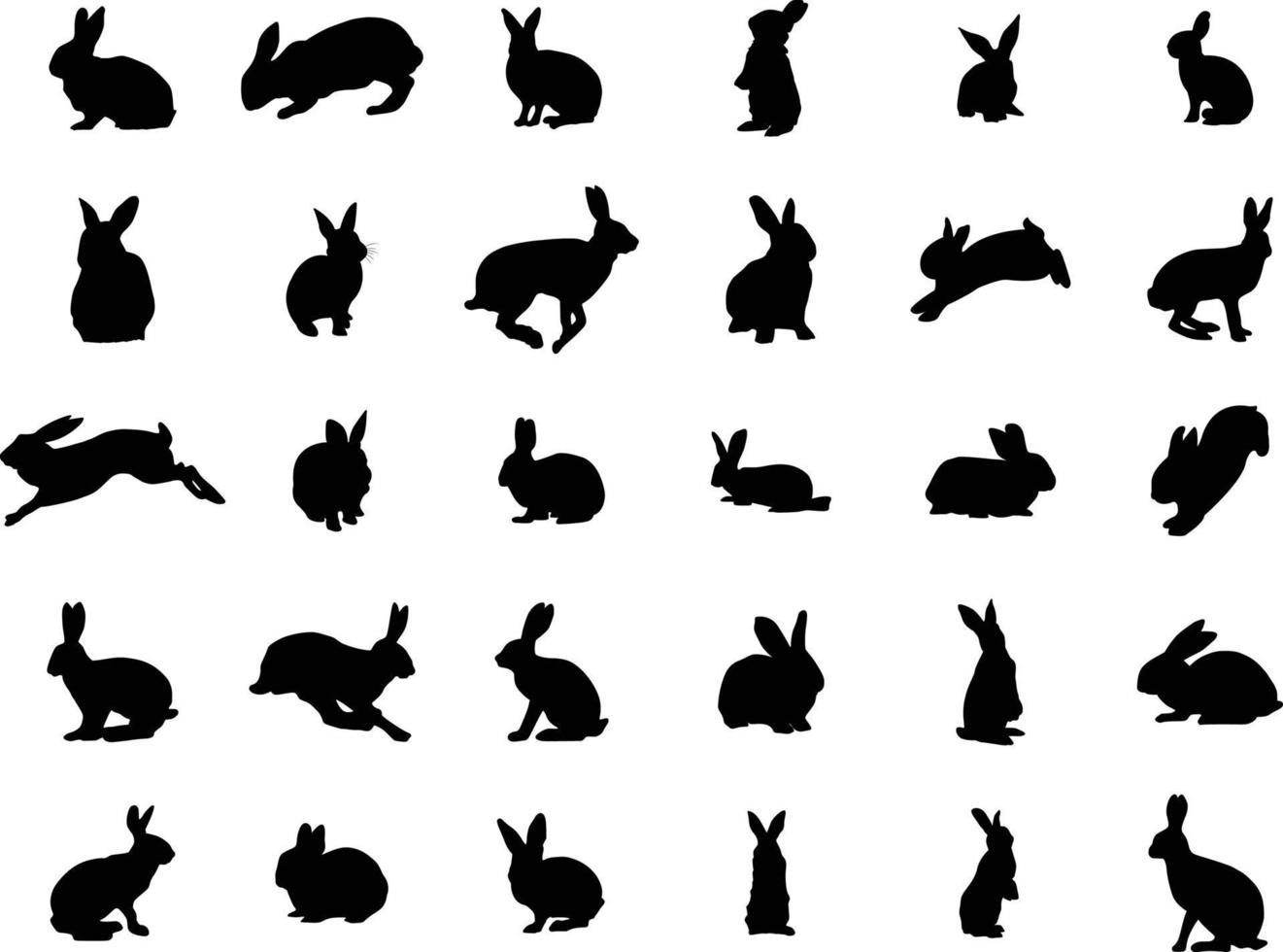 Silhouettes of easter bunnies isolated on a white background. Set of different rabbits silhouettes for design use. vector