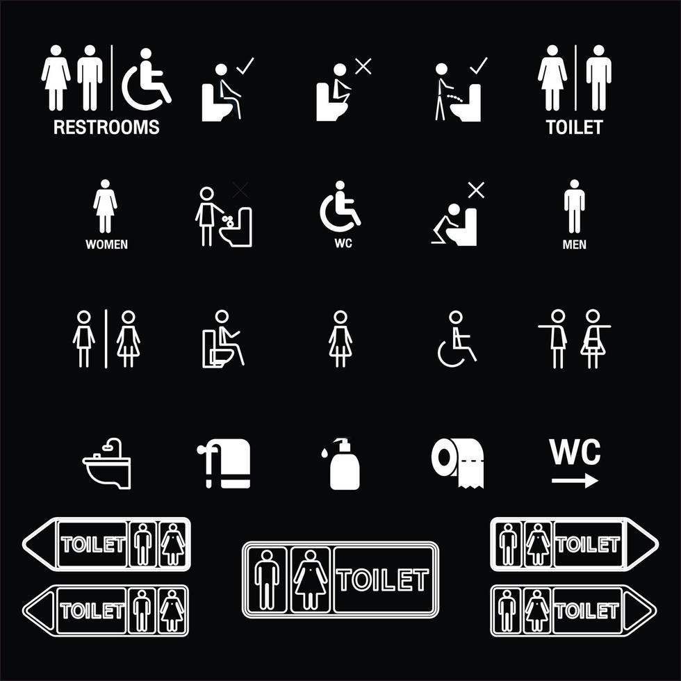 Toilet line icon set. WC sign. Men,women,mother with baby and handicap symbol. Restroom for male, female, transgender, disabled. Vector graphics