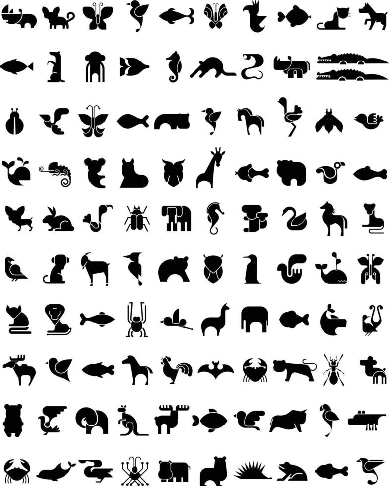 siluetas vectoriales de animales mamíferos, aves, peces, insectos vector