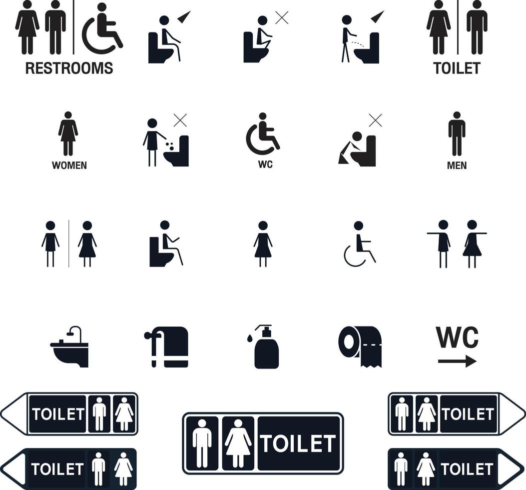conjunto de iconos de línea de baño. señal de aseo. hombres, mujeres, madre con bebé y símbolo de discapacidad. baño para hombres, mujeres, transgénero, discapacitados. gráficos vectoriales vector