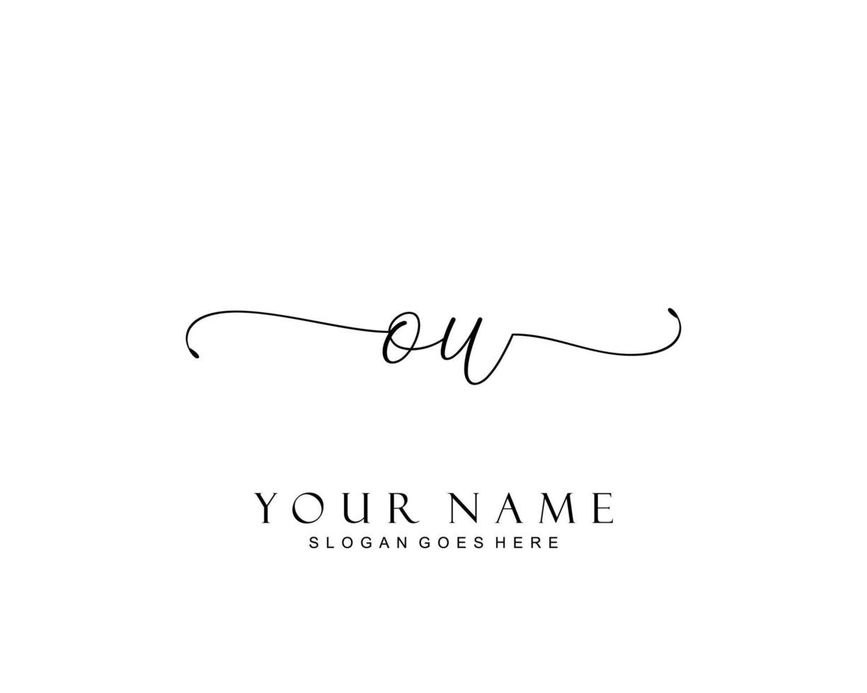 Initial OU beauty monogram and elegant logo design, handwriting logo of initial signature, wedding, fashion, floral and botanical with creative template. vector