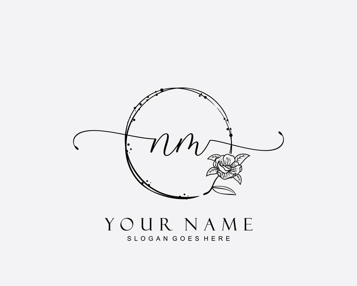 Initial NM beauty monogram and elegant logo design, handwriting logo of initial signature, wedding, fashion, floral and botanical with creative template. vector