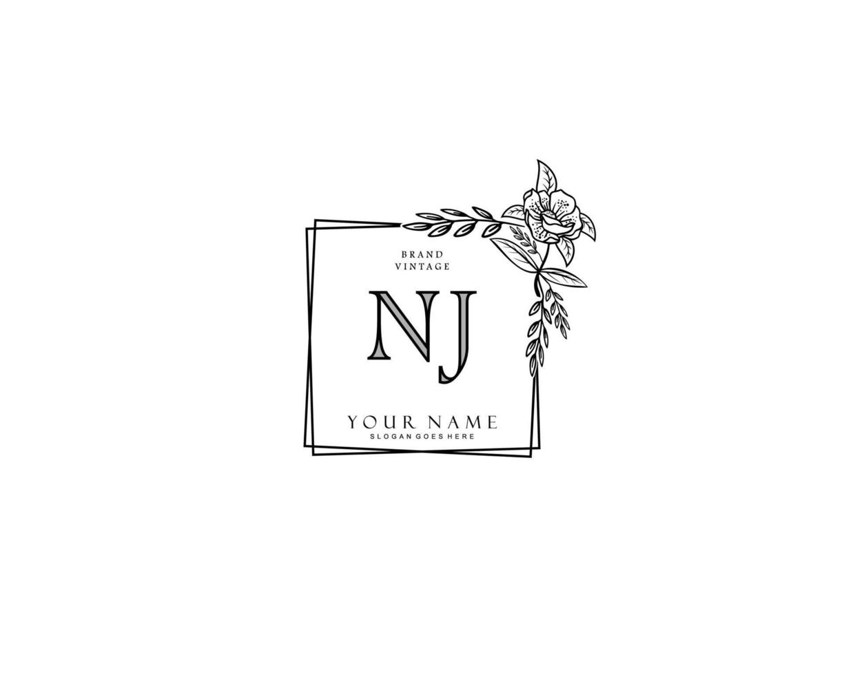 Initial NJ beauty monogram and elegant logo design, handwriting logo of initial signature, wedding, fashion, floral and botanical with creative template. vector