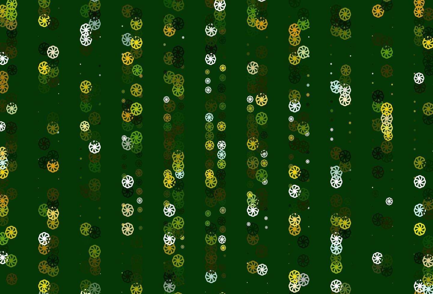 fondo de vector verde claro, amarillo con copos de nieve de Navidad.