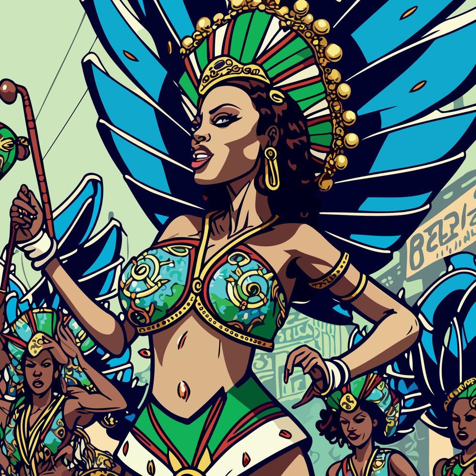 Costumed fictional character representing a fictional samba school vector