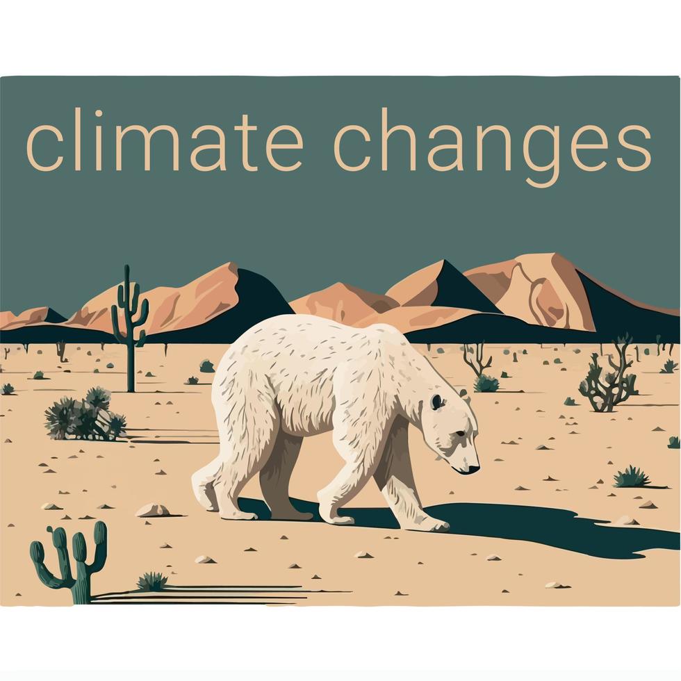 illustration of a polar bear in the desert vector