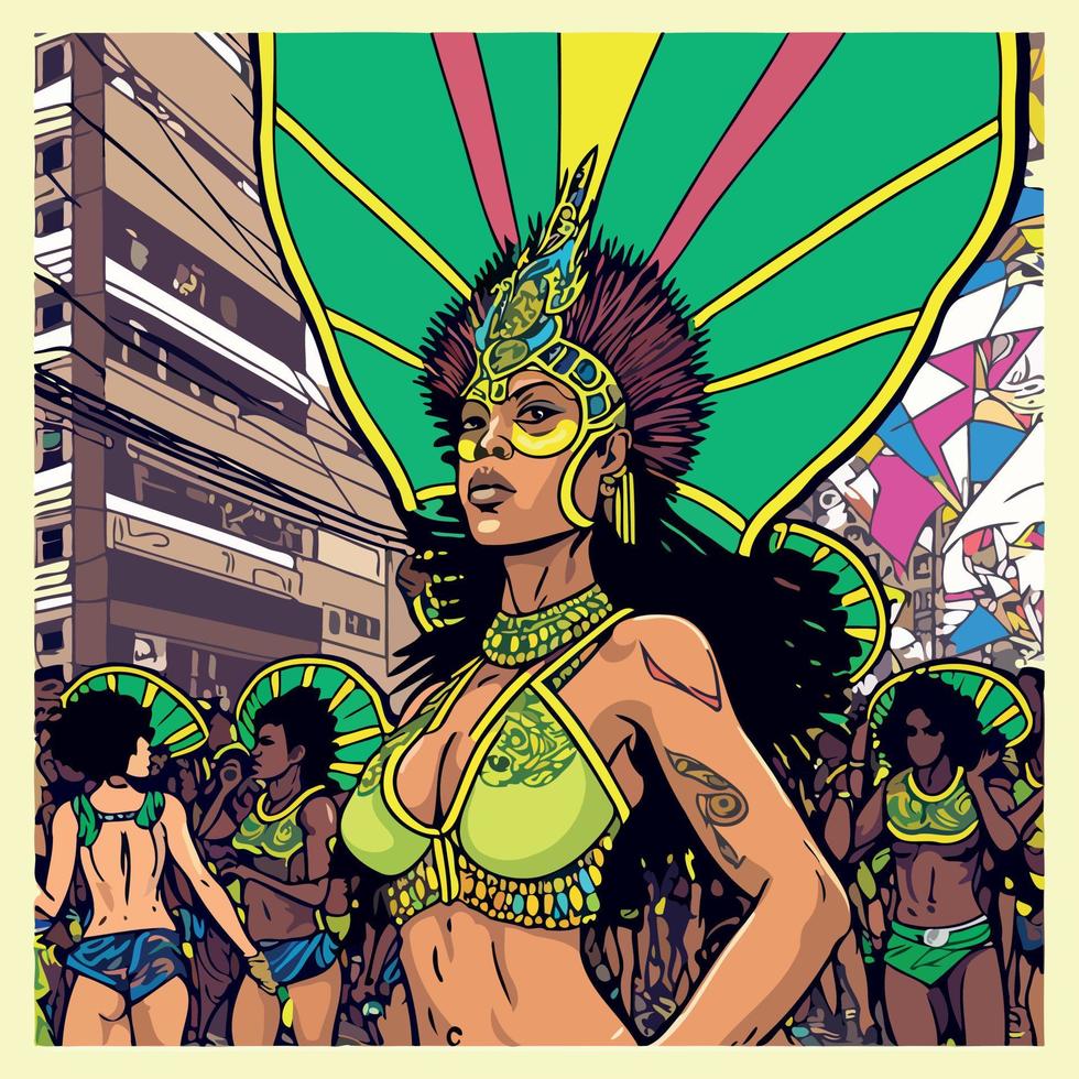 Costumed fictional character representing a fictional samba school vector