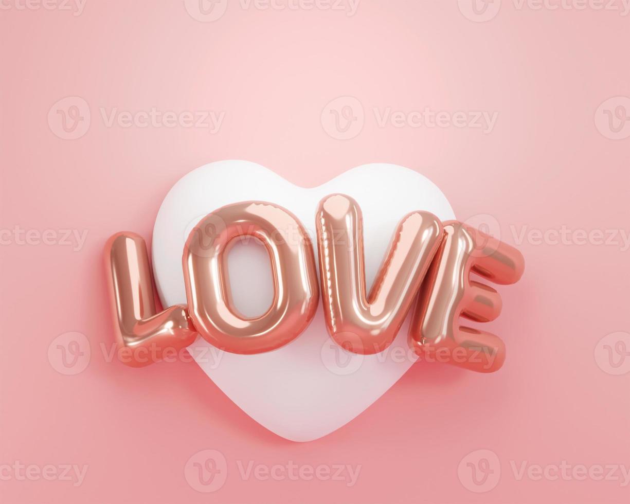 3d rendering. Letter L O V E white heart  on pink color background. for valentine day design photo