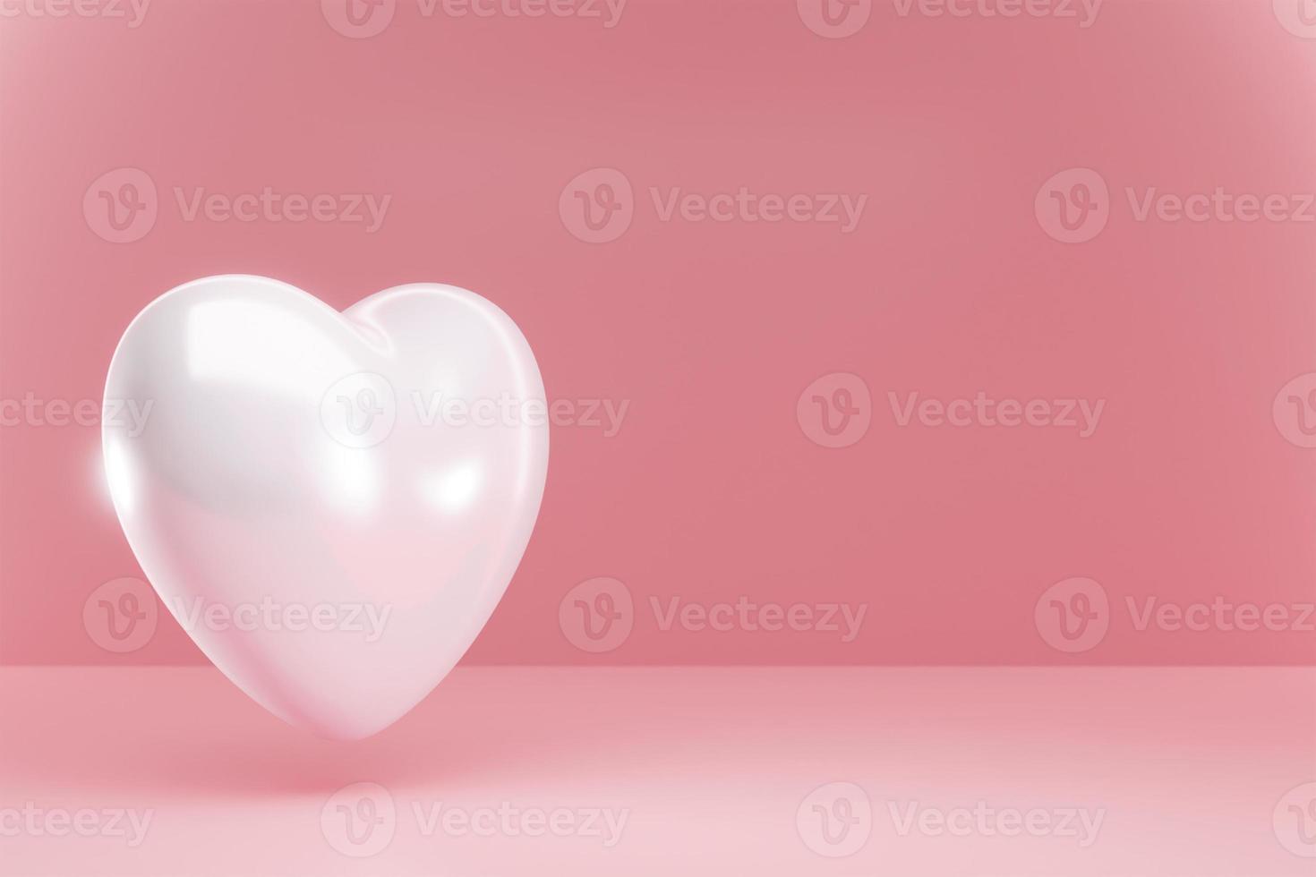 3d rendering. Red heart balloon and gift box on pink color background. Design for valentine day design photo