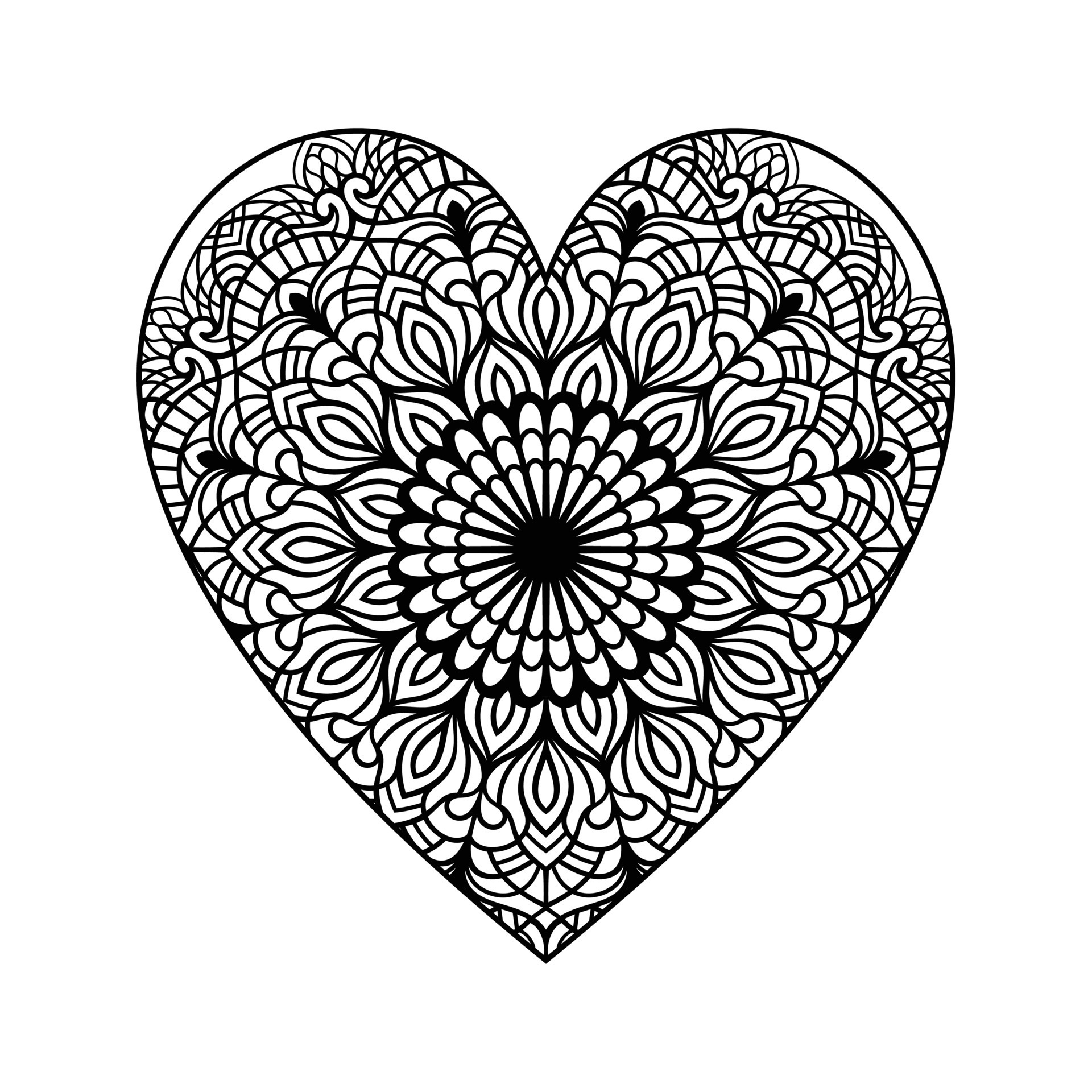 Heart with floral mandala pattern, heart shaped mandala floral pattern